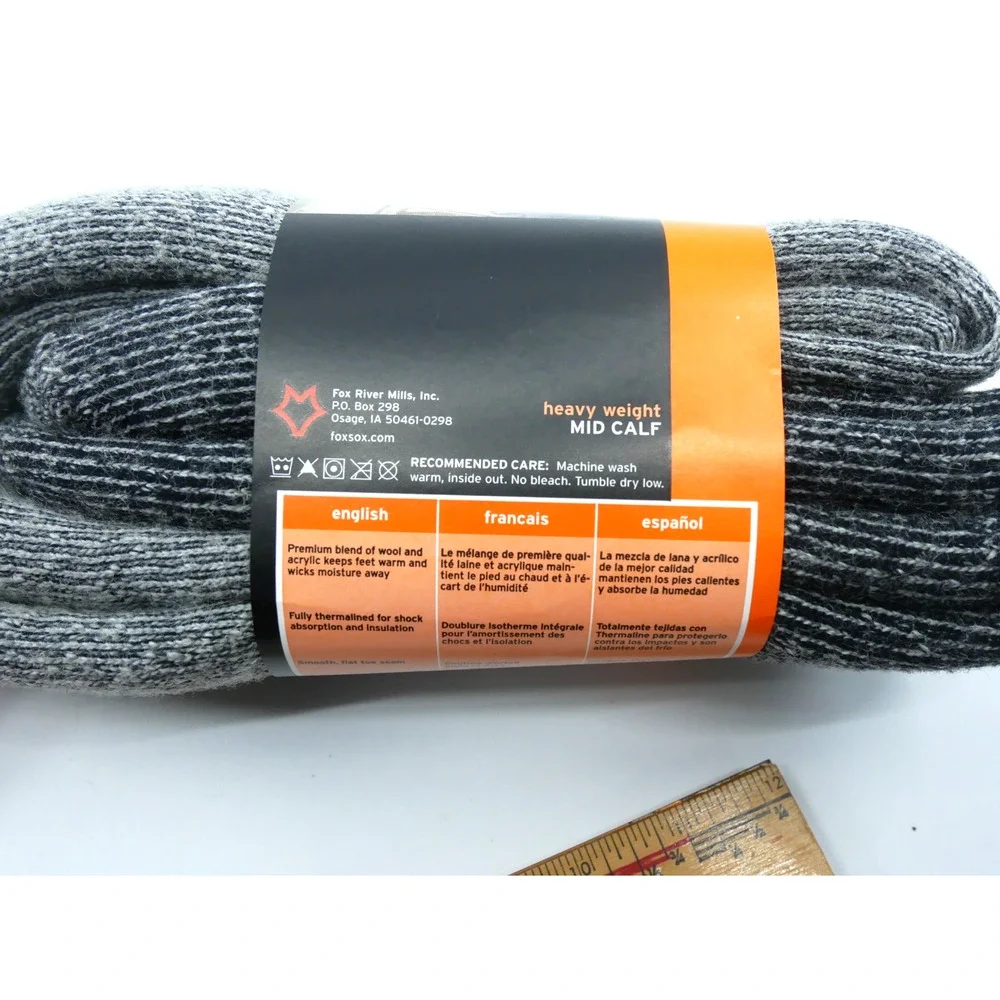 Fox River Wool Work Boot Sock Style 6600 socks 2 Pairs Winter Grey Sz Large